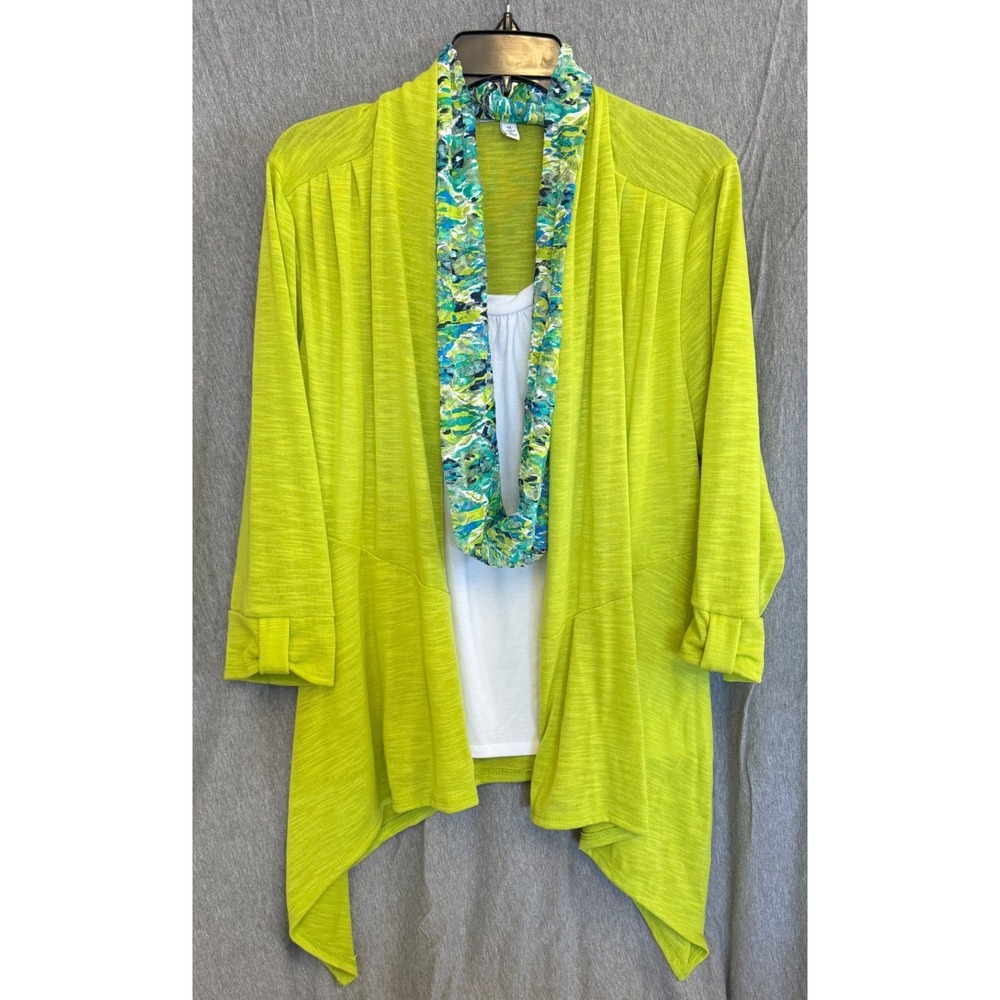 Notations Lime Green 1 Pc Cardigan Tank Scarf Coastal Grandma Plus 1X